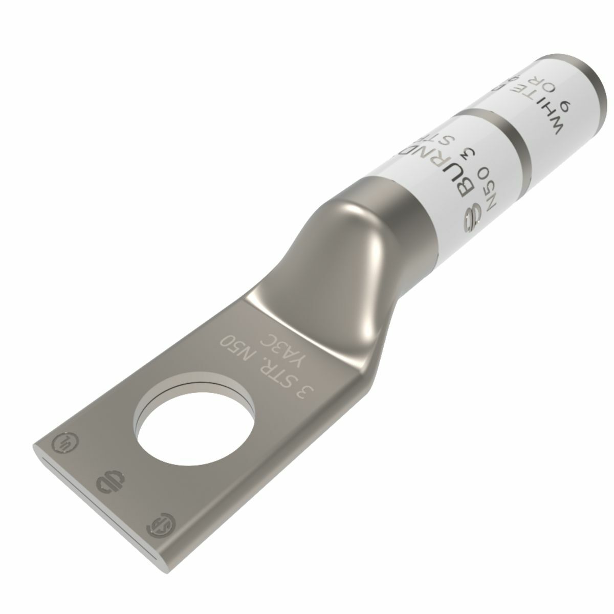 YA3CN YA Series 1-Hole Uninsulated Compression Lug, 3 AWG Solid/Stranded Copper Conductor, Die Code: 9, 1/2 in Stud, Tin Plated Copper