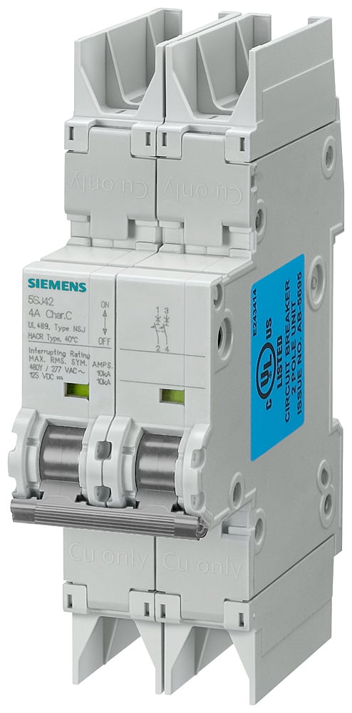 5SJ4218-7HG42 Sentron Type NSJ Miniature Circuit Breaker, 277 V AC, 15 A, 14 kA Interrupt, 2 Poles, Thermal Magnetic Trip