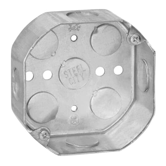 54151-1/2 Steel City Drawn Style Box, Steel, 15.8 cu-in Capacity, 1 Outlets, 7 Knockouts, 1-1/2 in D