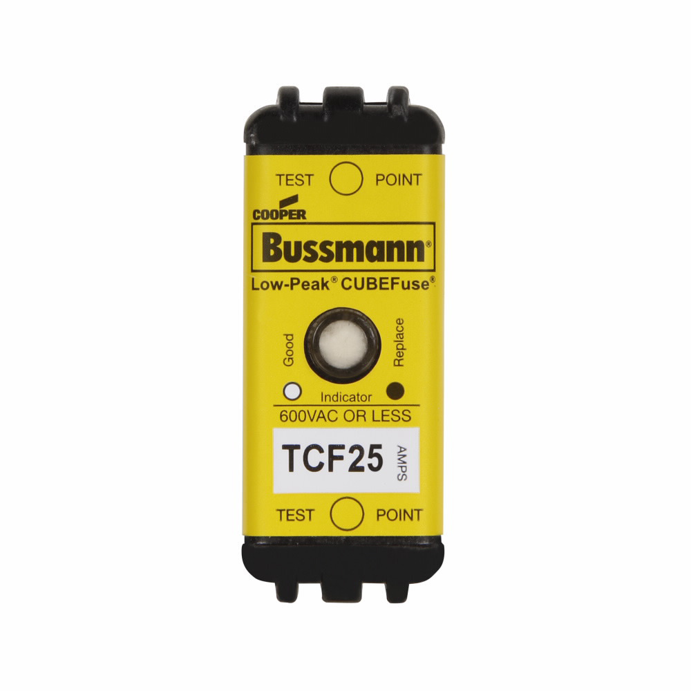 TCF25 Low-Peak CUBEFuse Current Limiting Inrush Current Withstand Time Delay Fuse, 25 A, 600 V AC/300 V DC, 100/300 kA Interrupt, Class: CF, Square Body