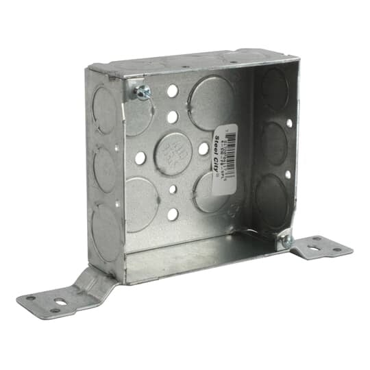 4-SW-FB-SPL Steel City Outlet Box, Steel, 21 cu-in Capacity, (1) Outlets, (14) Knockouts, 4 in H x 4 in W x 1-1/2 in D