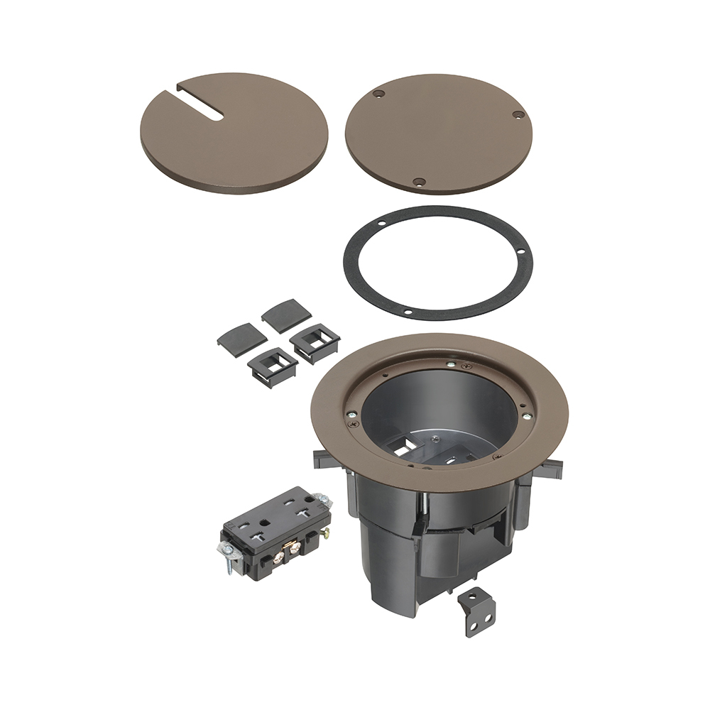 FLBR5420BR Floor Box Kit, Die Cast Zinc/Plastic/Steel, 1 Gangs, 1 Outlets, 6.55 in L x 3.775 in H