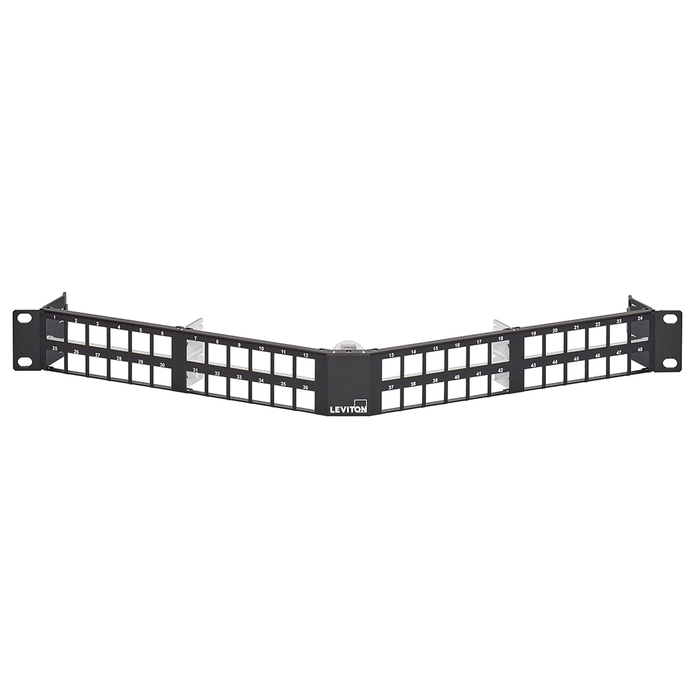 E2X1A-S48 48-Port Angled High Density Shielded Universal Cable Management Panel, 19 in L x 1.72 in W, 1 RU Rack, Steel