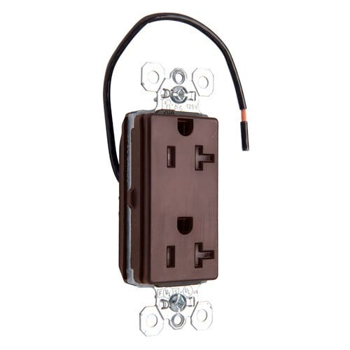 PTTR26362SC PlugTail Split Circuit Decorator Spec Grade Receptacle, 20 Amp, 125V, Brown