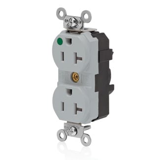 MT830-ILG Lev-Lok 1-Phase Duplex Extra Heavy Duty Illuminated Isolated Grounding Tamper Resistant Straight Blade Receptacle, 125 V AC, 20 A, 2 Poles, 3 Wires, Gray