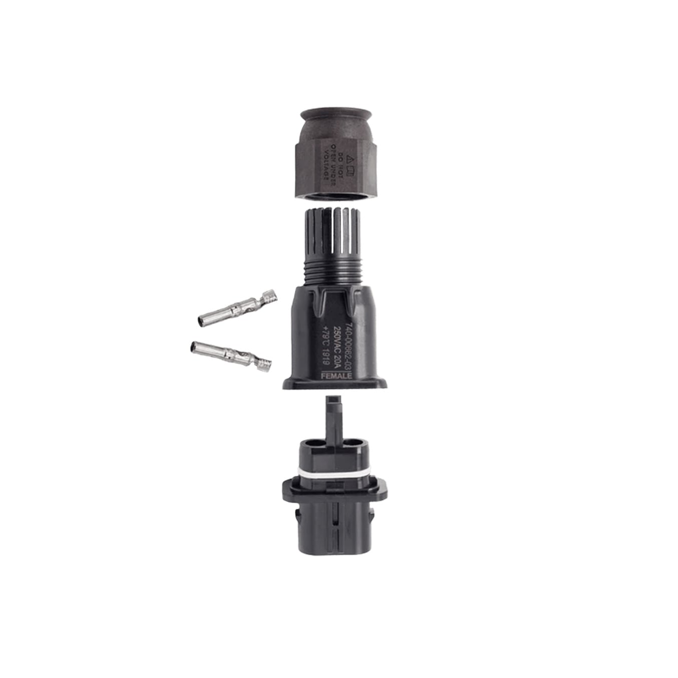 Female Field-wireable connector for Q Cable. Pack of 10 connector bodies with 25 Female MC4 Tool crimpable pins.