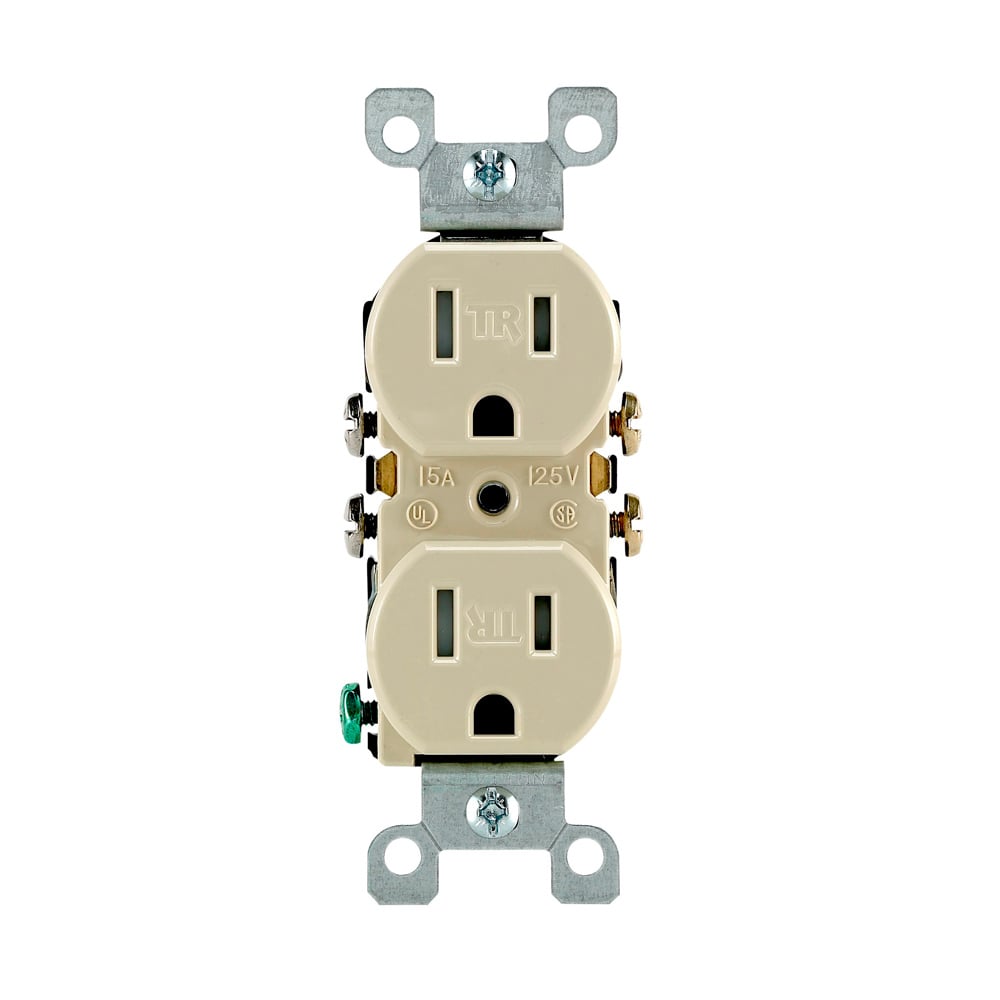 T5320-SI Duplex Tamper and Weather-Resistant Straight Blade Receptacle, 125 V AC, 15 A, 2 Poles, 3 Wires, Ivory