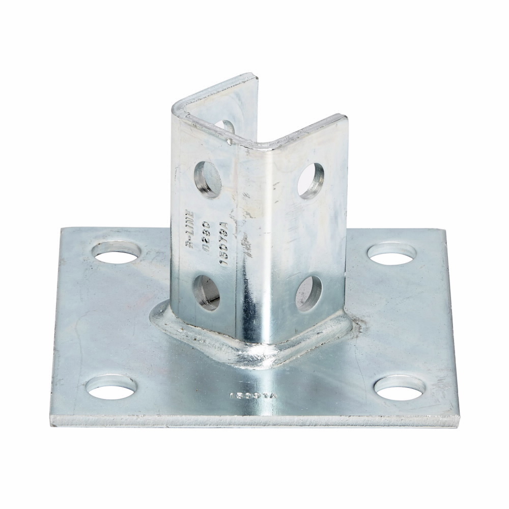 B280GRN Type U Square Post Base, 1 Channel, 45 deg Centered Offset Channel Position, 3-1/2 in H Base, For Use With 1-5/8 x 1-5/8 in B22 Series Channel, Steel