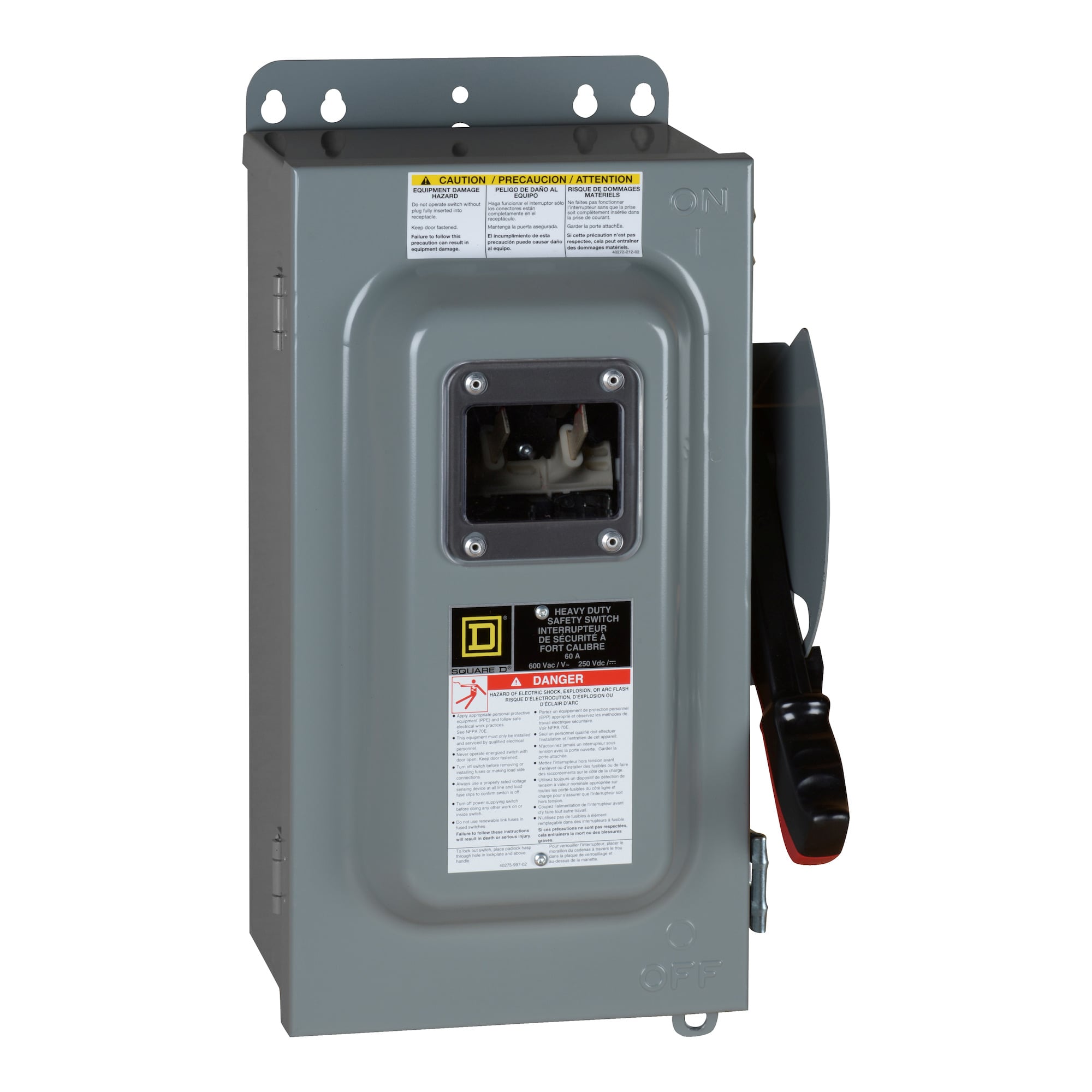 CH362AWC F7 Dusttight Driptight Fusible Rainproof Heavy Duty Safety Switch With Crouse-Hinds Arktite Interlocked Receptacle, 600 V AC/DC, 60 A, 50 hp at 600 VAC, 3 Poles