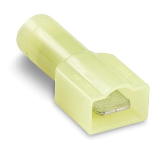 10RC-251T Sta-Kon 250 Insulated Male Tab, 12 to 10 AWG Conductor, 0.25 in W x 0.032 in THK Tab, Brazed Seam Barrel, Brass/Copper, Yellow