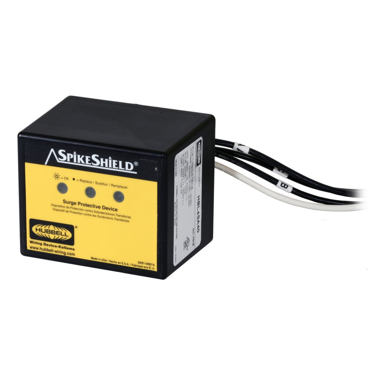 HBL11SA40 Type 1 Standard Surge Brick Wired-In Surge Arrestor, 600 Delta V AC, 40 kA, 60 Hz, 200 kA SCCR, 3 Phase