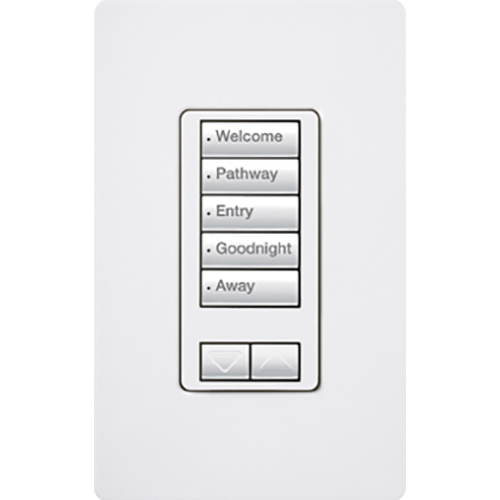 RRD-W5BRL-WH seeTouch LED+ Wall Keypad for RA3 Systems, 5-Button with Raise/Lower, Neutral Required, 120V, White