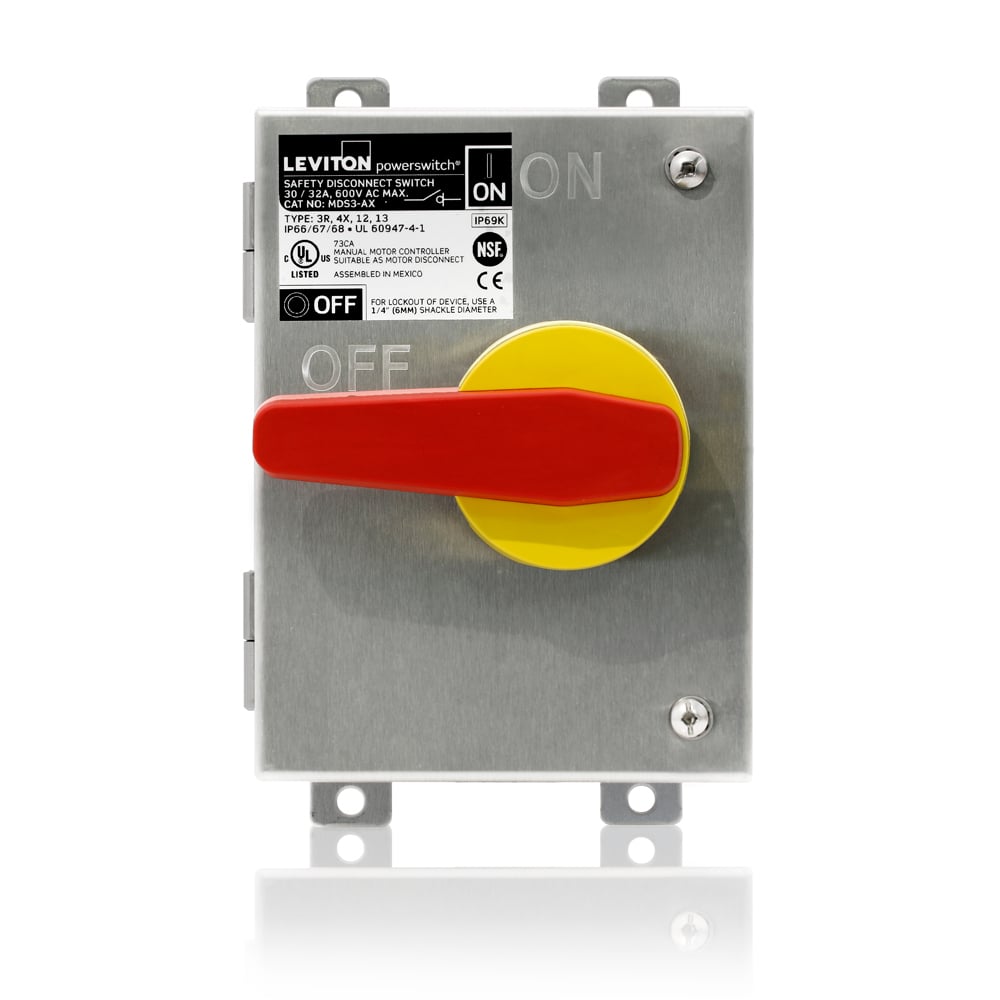 MDS3-AC Powerswitch Metallic Non-Fused Safety Disconnect Switch With Factory Installed Auxiliary Contact, 600 V AC, 30 A, 5 hp, 25 hp