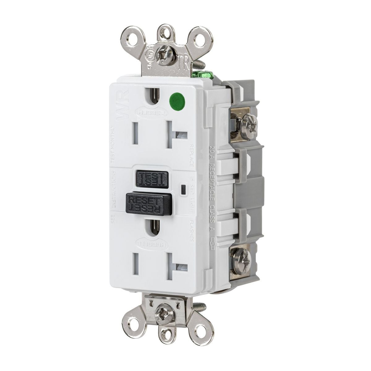 GFSG8300W Extra Heavy Duty GFCI Receptacle, 125 V AC, 20 A, White