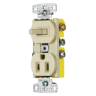 Switches and Lighting Controls, Combination Devices, Residential Grade, 1) Single Pole Toggle, 1) Single Receptacle, 15A 120V AC, Self Grounding, Side Wired, Ivory