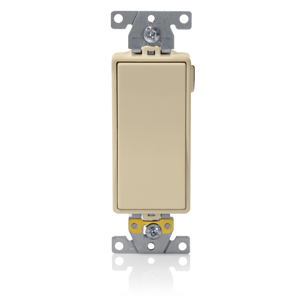 M5633-I Decora Plus Lev-Lok 3-Way Framed Heavy Duty Illuminated Self-Grounding Rocker Switch, 125 V AC, 20 A, 1 hp, 2 hp Power Rating