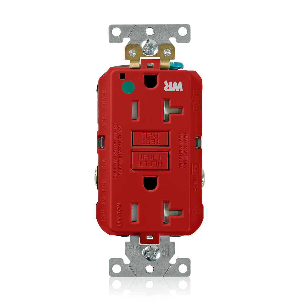 GFWT2-HGR SmartlockPro Slim Duplex Feed Through Self-Test Tamper/Weather Resistant GFCI Receptacle, 125 V AC, 20 A, 2 Poles, 3 Wires, Red