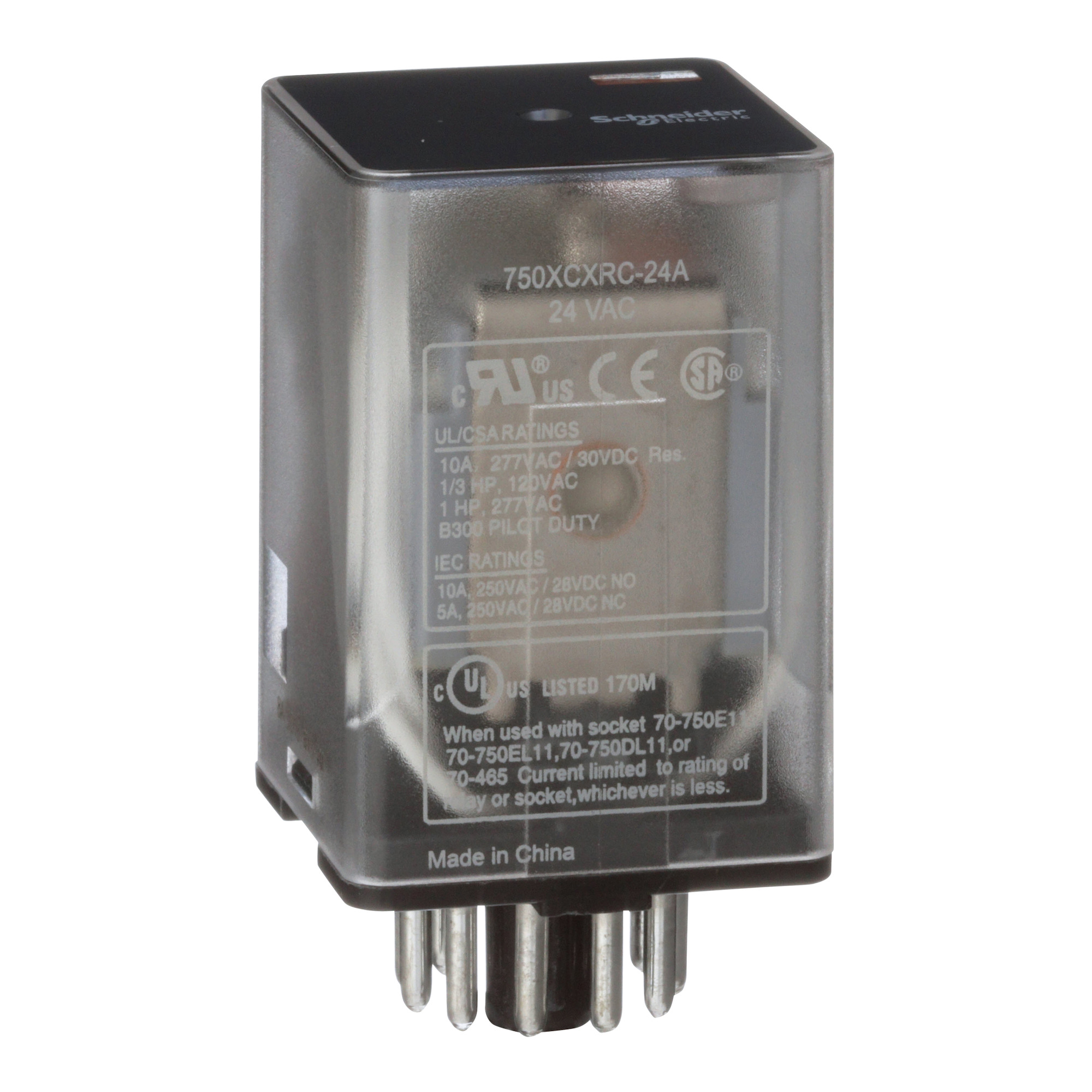 750XCXRC-48D 750 Series Plug-In Electromechanical Relay, 10 A, 11 pin, 3 Form C 3PDT contact, 48 V DC v coil