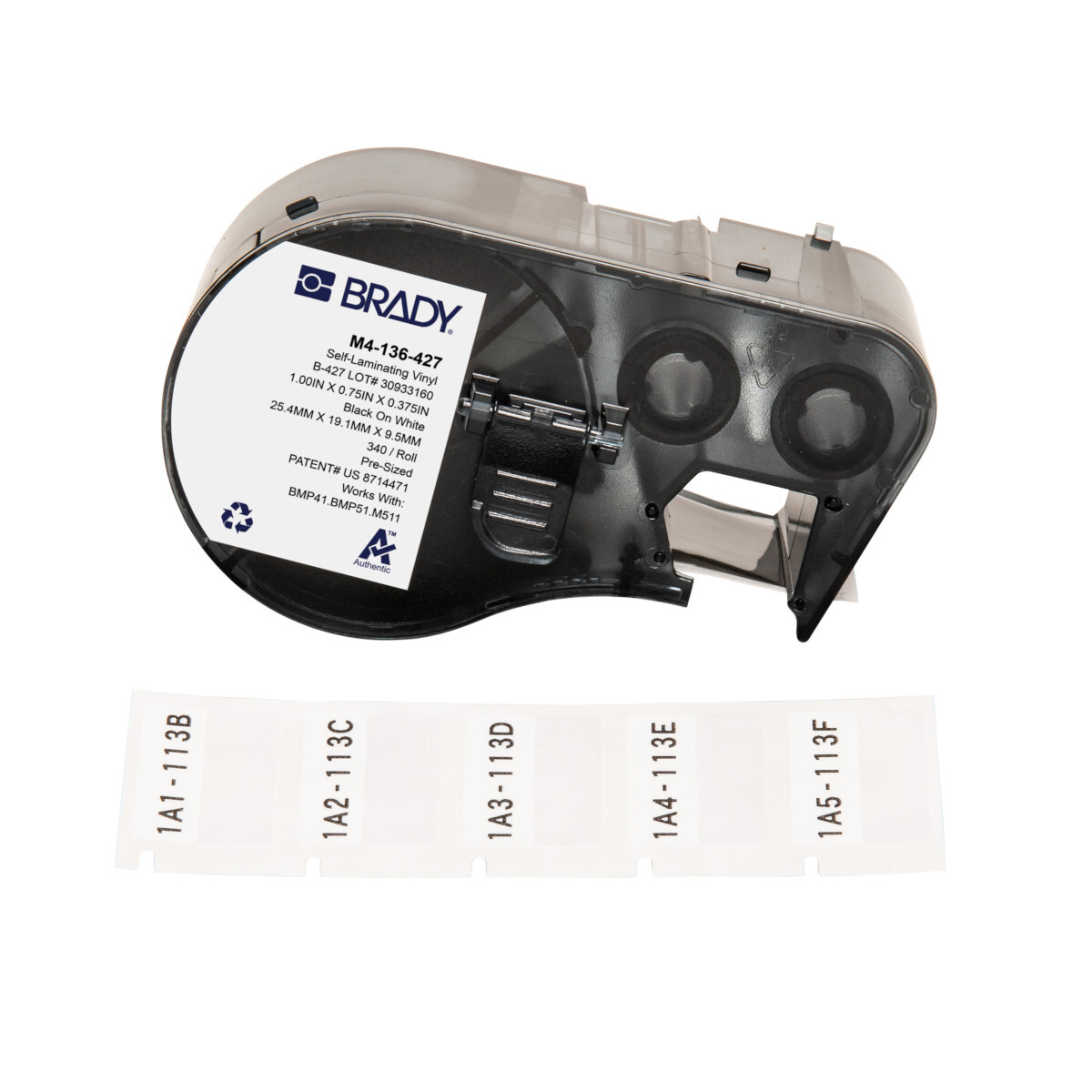 M4-136-427 Self-Laminating Wire and Component Label, 25.4 mm W, Black on White/Clear, B-427 Vinyl