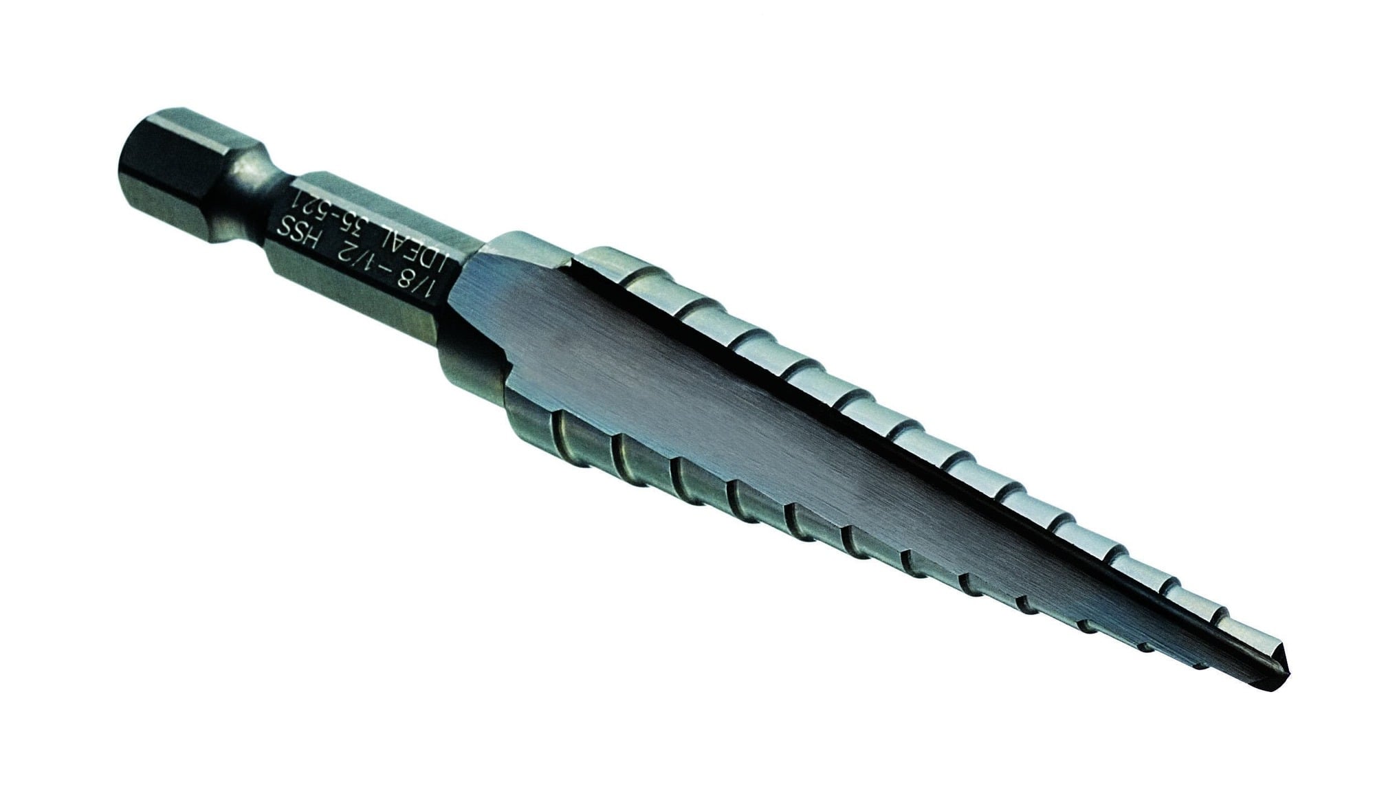 35-521 High Speed Quick Change Step Drill Bit, 1/8 in Dia Min Hole, 1/8 in Dia Max Hole, Steel, 13 Hole Sizes, 1/4 in Dia Shank