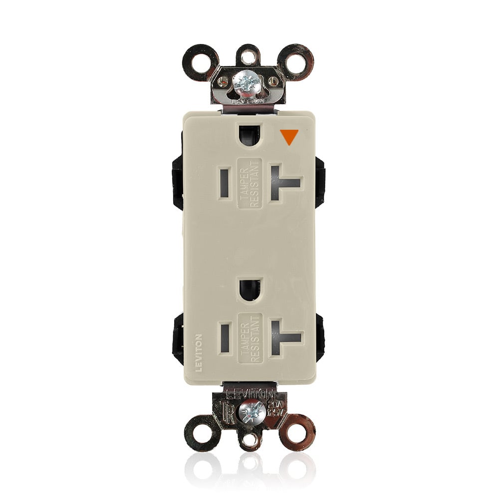 MT163-IGI Decora Plus Lev-Lok 1-Phase Duplex Heavy Duty Isolated Self-Grounding Tamper Resistant Straight Blade Receptacle, 125 VAC, 20 A, 2 Poles, 3 Wires, Ivory