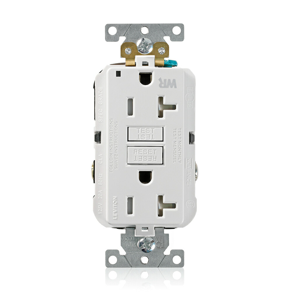 G5362-WTW SmartlockPro Slim Duplex Feed Through Self-Test Tamper/Weather Resistant GFCI Receptacle, 125 V AC, 20 A, 2 Poles, 3 Wires, White