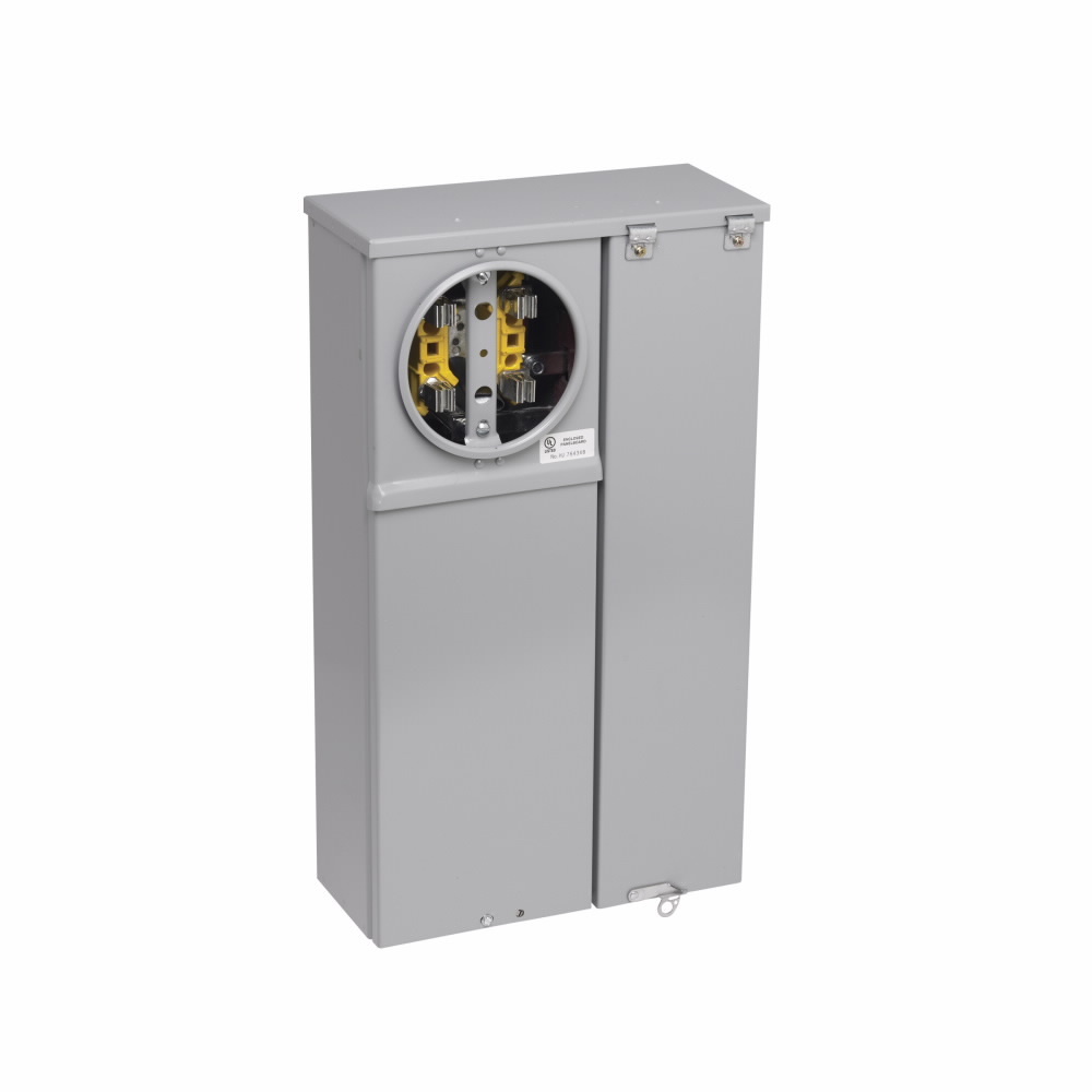 U1M1R7 Meter Breakers, 100 Amp, Single Meter Position, Ringed, 3R, UG ANSI 61 Gray Painted, 010 kAIC, #14-1/0, Main Circuit Breaker, 1, 100 Amp, 2P, Galvanized Steel, Surface Mount, 7 Jaw, 4 Wire, 3 Phase, 4 Wire 120/240V