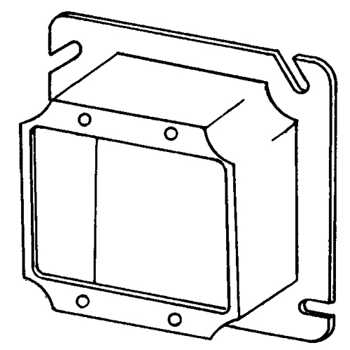 8486E 2-Device Raised Square Box Cover, 4-11/16 in L x 4-11/16 in W x 1-1/4 in D, Steel