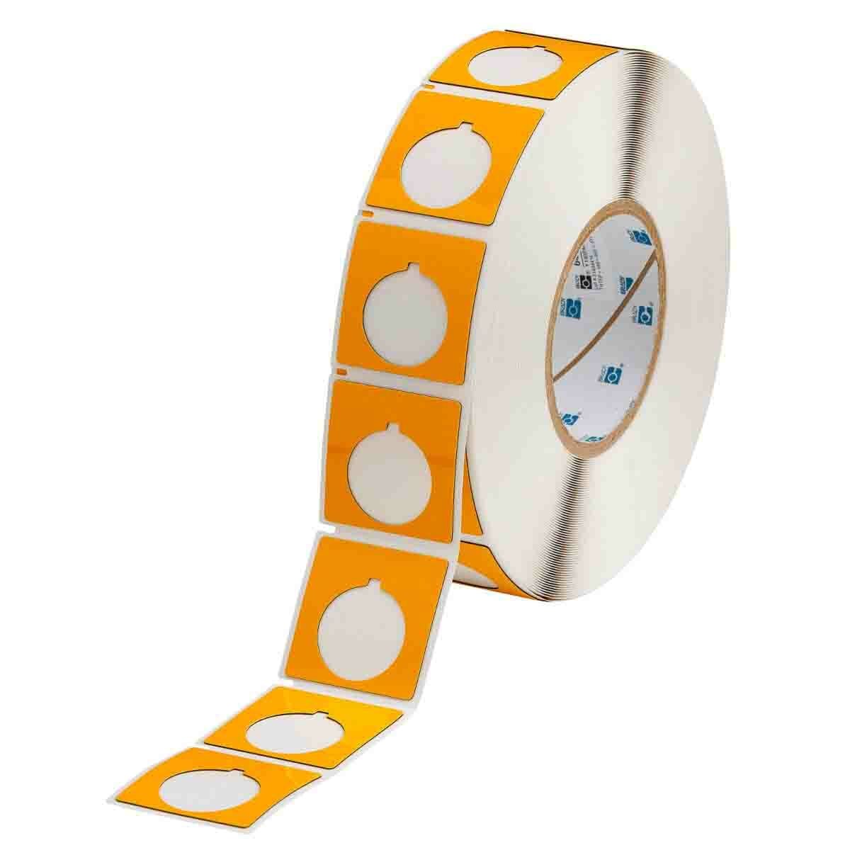 THTEP-169-593-.5YL Square Raised Panel Pushbutton Label, 1.8 in L x 1.8 in W, Colored Blank Legend, Yellow, B-593 Polyester, 500 per Roll Labels