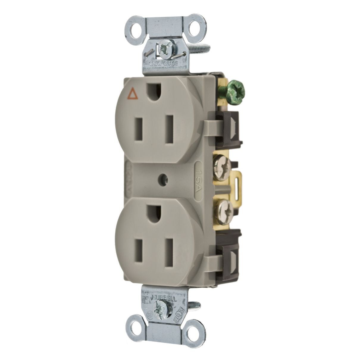 IG5252GY 1-Phase Heavy Duty Duplex Isolated Grounding Standard Traditional Screw Mount Straight Blade Receptacle, 125 V AC, 15 A, 2 Poles, 3 Wires, Gray