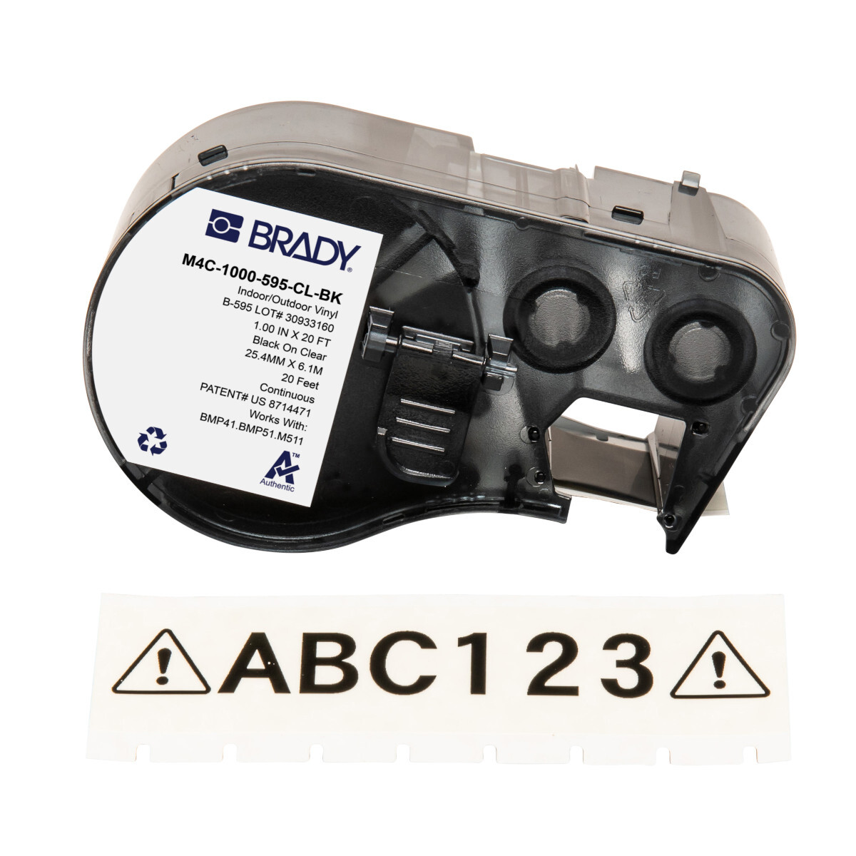 M4C-1000-595-CL-BK General Permanent Adhesive, 20 ft L x 1 in W, Black on Clear, B-595 Vinyl