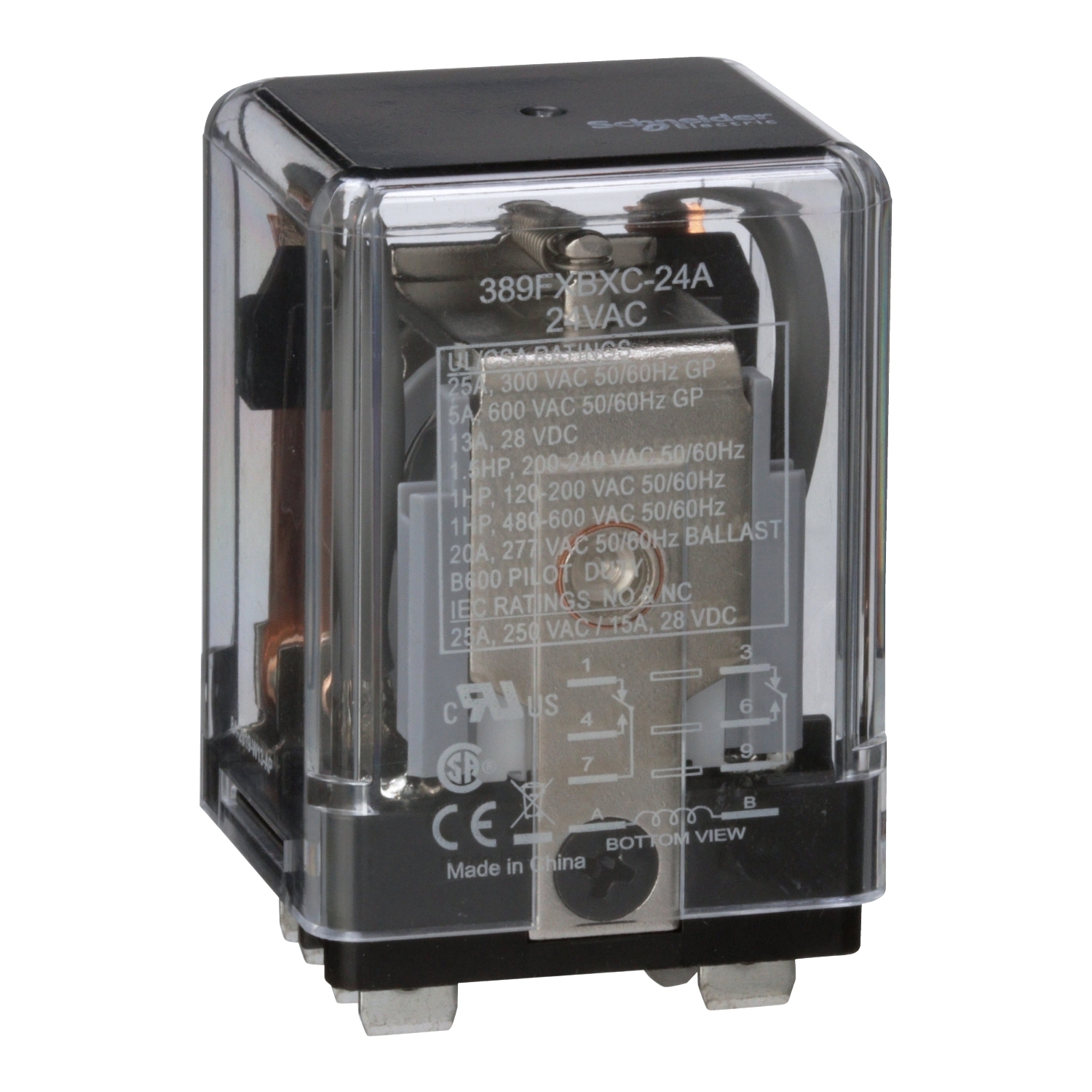 389FXBXC1-24A Relay, 25 A, 2NO-2NC 2 Form C Contact, 24 V AC V Coil