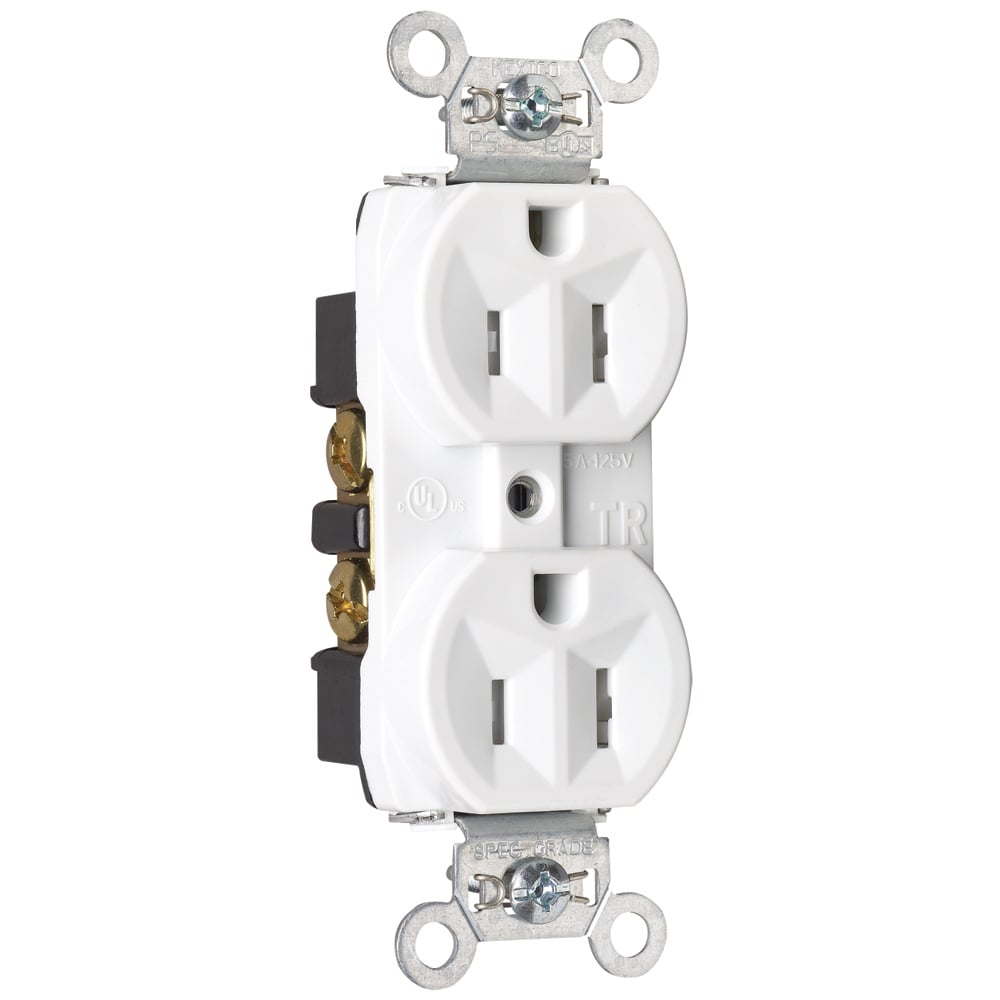 TR5262W 15 Amp 125V Construction Spec-Grade Duplex Receptacle, Back and Side Wire, White