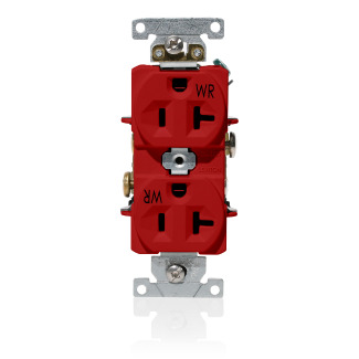 WBR20-R Duplex Weather Resistant Straight Blade Receptacle, 125 V AC, 20 A, 2 Poles, 3 Wires, Red