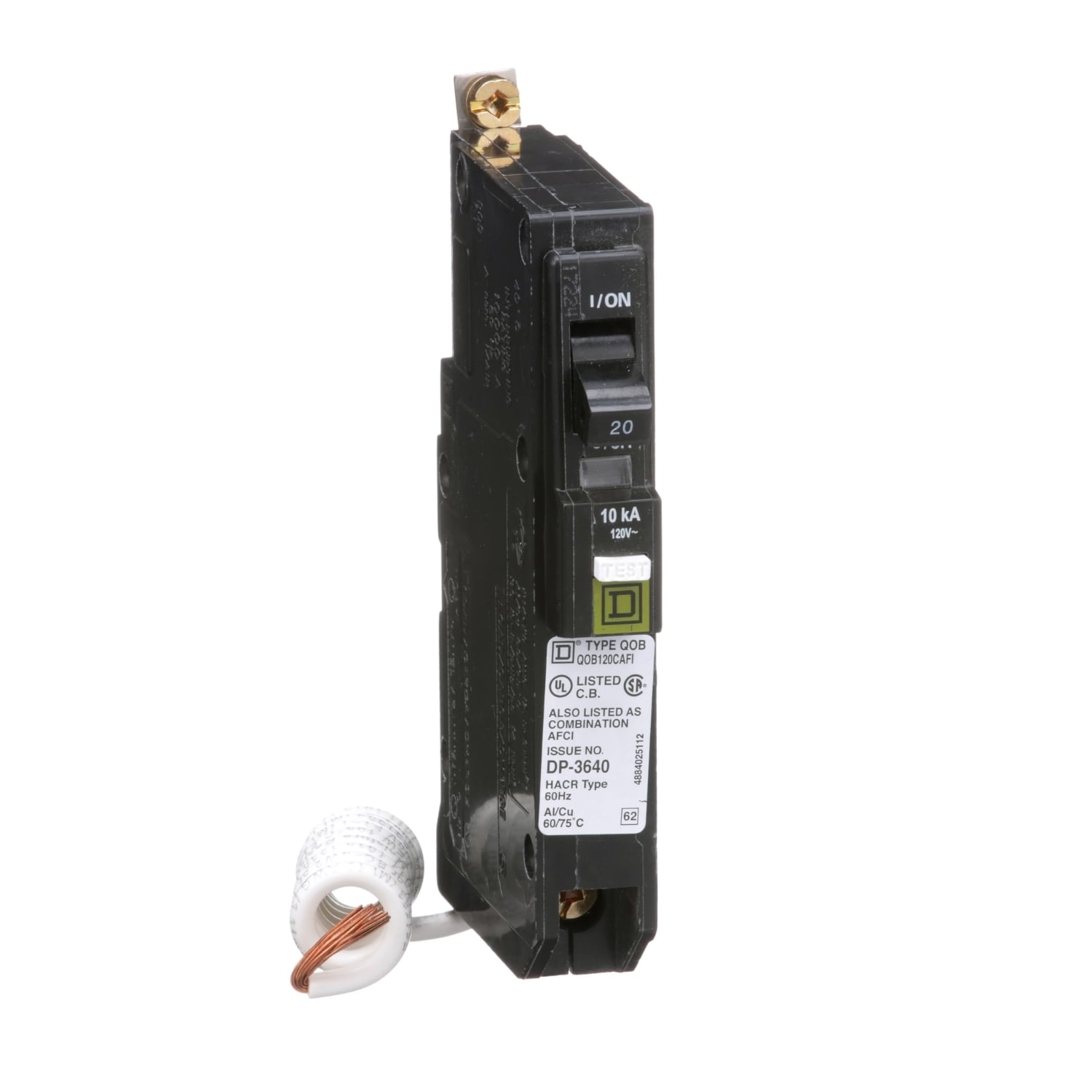 QOB120CAFI Miniature Circuit Breaker, 20 Amp, 1 Pole, 120/240V