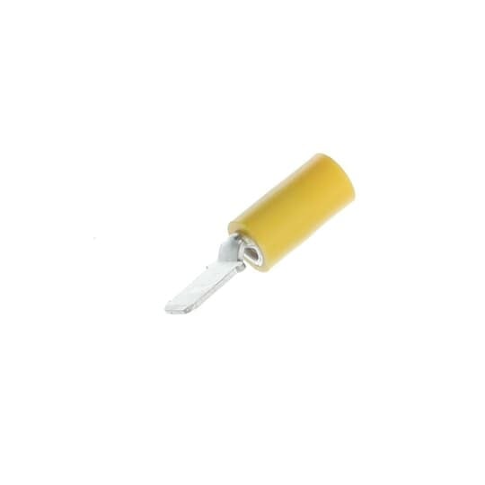 10RC-250T Sta-Kon 250 Insulated Male Tab, 12 to 10 AWG Conductor, 0.25 in W x 0.032 in THK Tab, Brazed Seam Barrel, Brass/Copper, Yellow