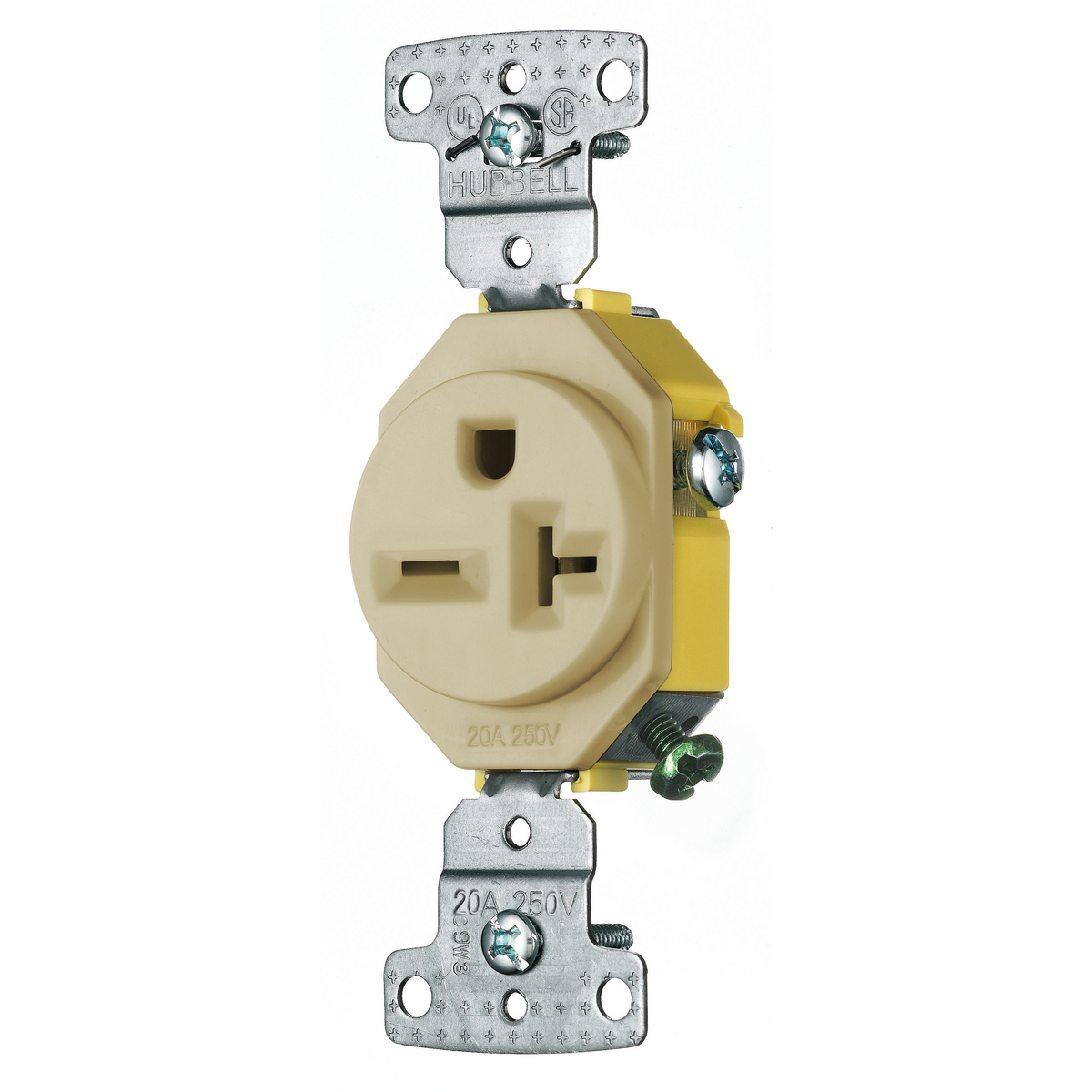 RR205I 1-Phase Single Standard Screw Mount Straight Blade Receptacle, 250 V AC, 20 A, 2 Poles, 3 Wires, Ivory