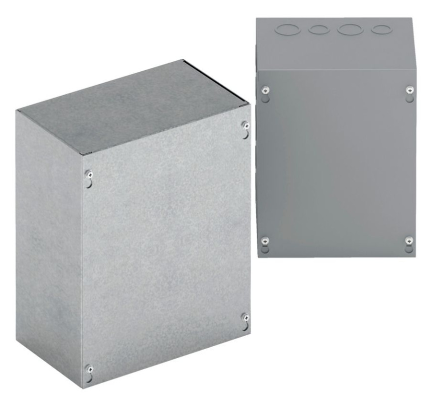 Type 1 junction boxes, 36" height, 12" length, 36" width, NEMA 1, Screw cover, SCGV NK enclosure, Surface mounted, Medium single door, No knockout, Thru holes, Galvanized steel