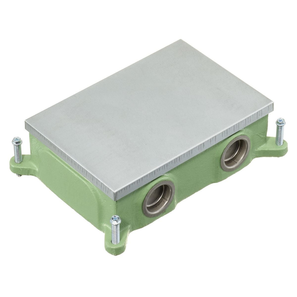FB4214 Concrete Flush Floor Box, Cast Iron/Stamped Steel/PVC, 16 cu-in Capacity, 2 Gangs, (4) Knockouts, 2.05 in H x 5.46 in W x 7.5 in L