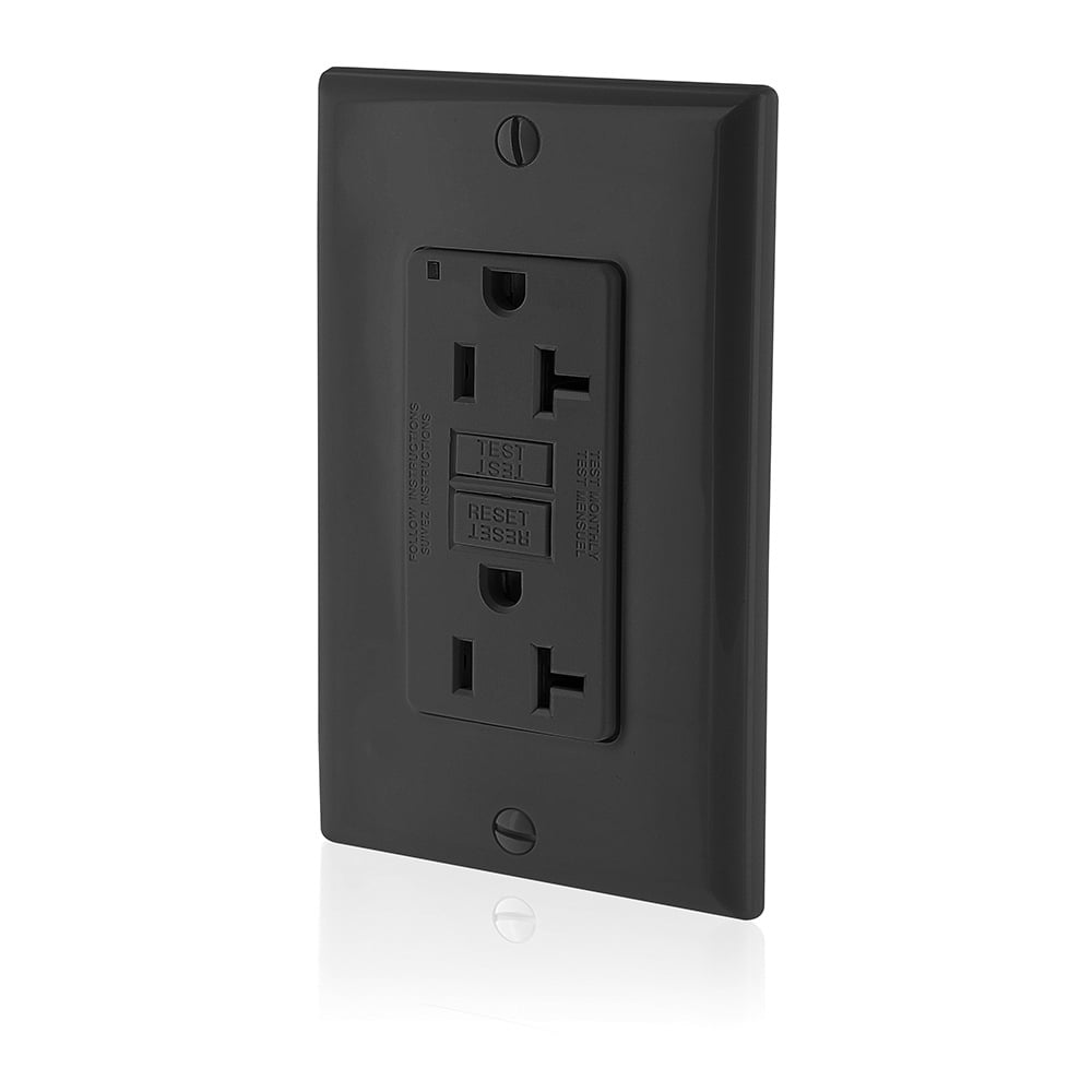 GFNT2-E SmartlockPro Slim Feed Through Non-Tamper Resistant Self-Test Standard Duplex GFCI Receptacle With LED Indicator, 125 V AC, 20 A, 2 Poles, 3 Wires, Black