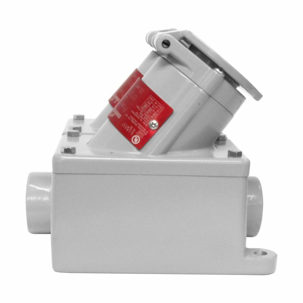 CFSC210-2023-M15 PowerGard 3-Phase 2-Gang Feed-Through Receptacle Assembly With Mounting Box, 125 VAC, 20 A, 3 Poles, 2 Wires, Gray
