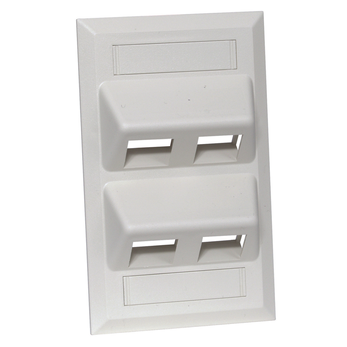 AFP14 Angled Molded Rear Load Standard Keystone Faceplate, 1 Gang, 4 Ports, 45 deg Jack/Audio/Video Module, Fastened Mount, ABS/Thermoplastic
