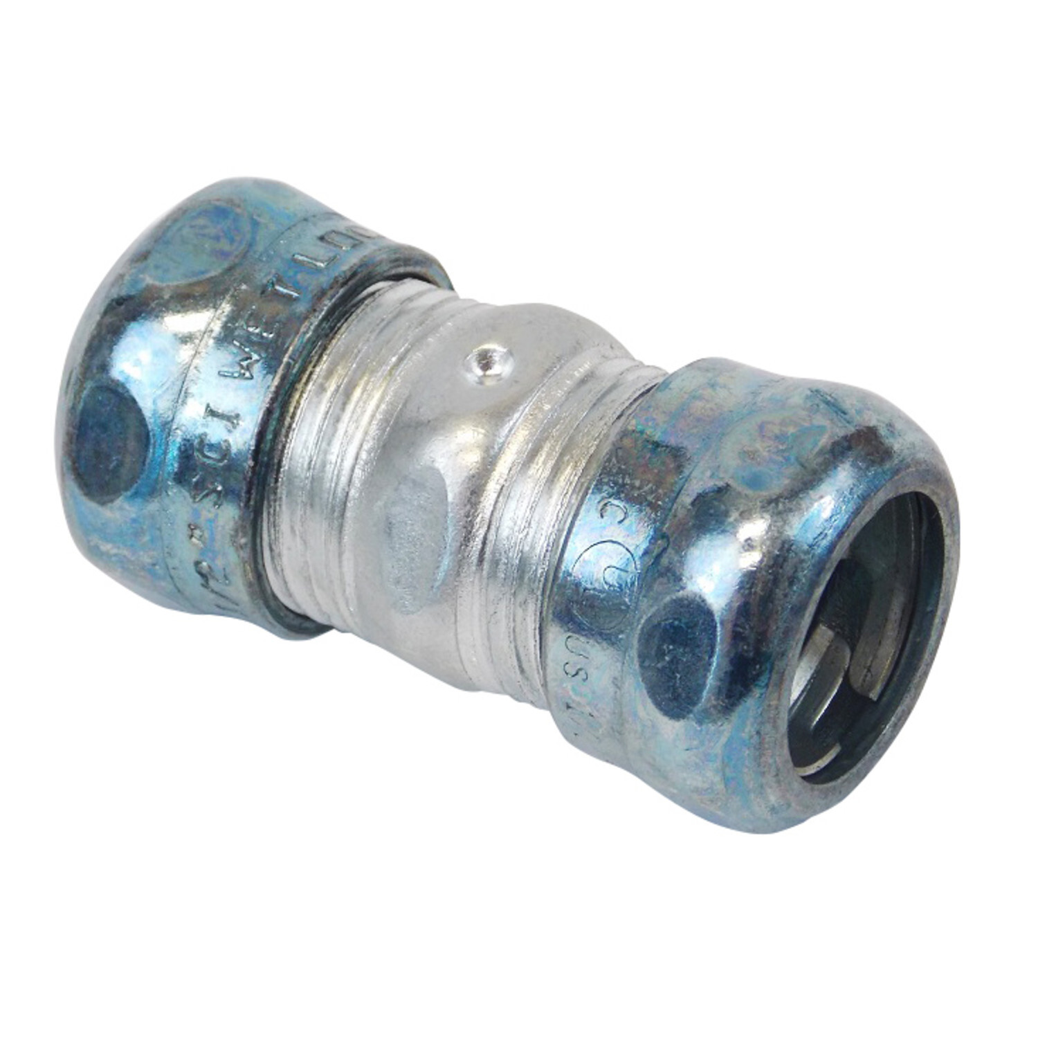 CKR-150KON Straight Compression Coupling, 1-1/2 in, For Use With EMT Conduit, Steel, Zinc Plated