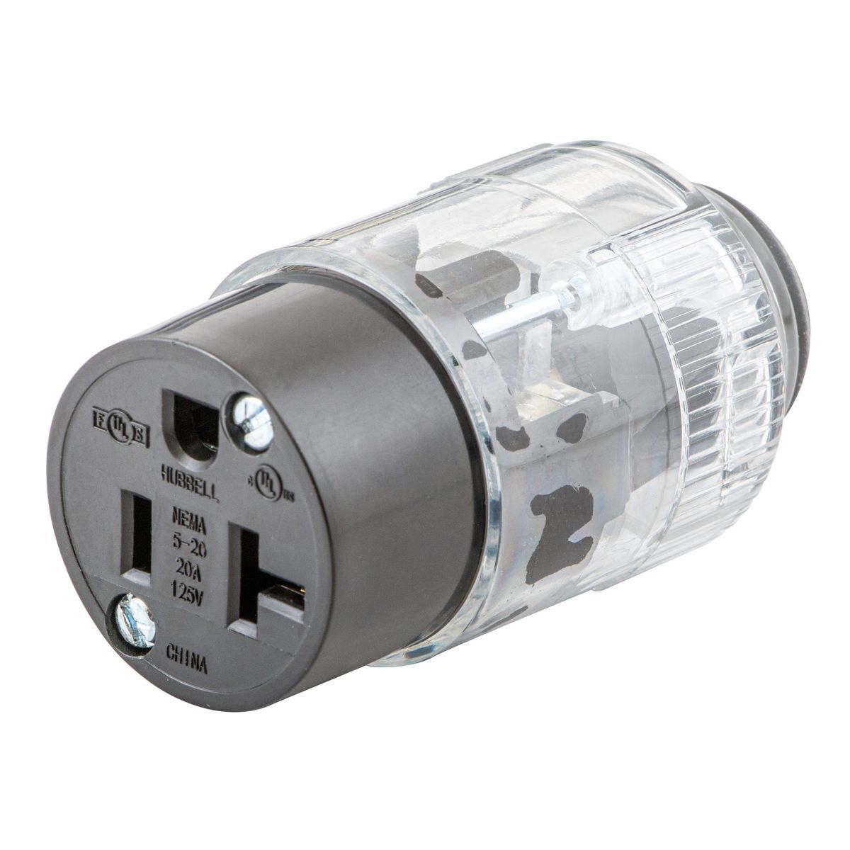 520LC Illuminated Straight Blade Connector, 125 V, 20 A, 2 Poles, 3 Wires, Clear