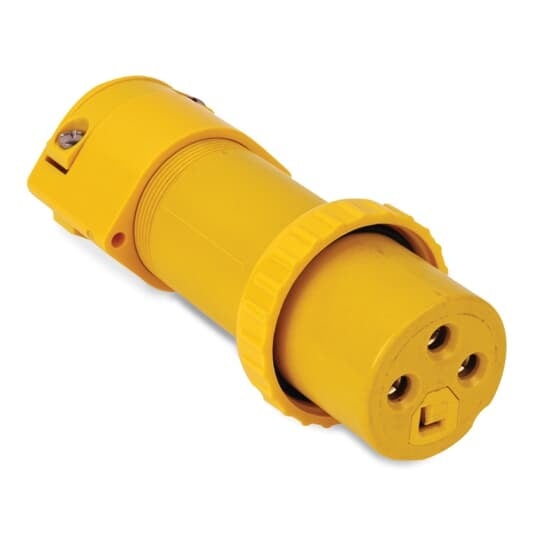 9F54U4 Russellstoll DuraGard Reverse Service Waterproof Female Plug, 480 VAC, 50 A, 3 Poles, 4 Wires, Yellow