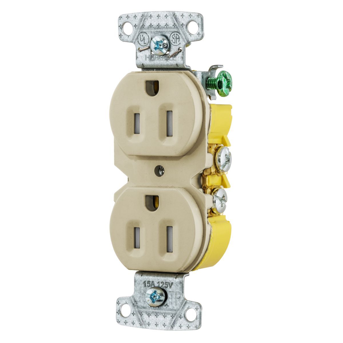 RR15SITRX Duplex Standard Tamper Resistant Straight Blade Receptacle, 125 VAC, 15 A, 2 Poles, 3 Wires, Ivory