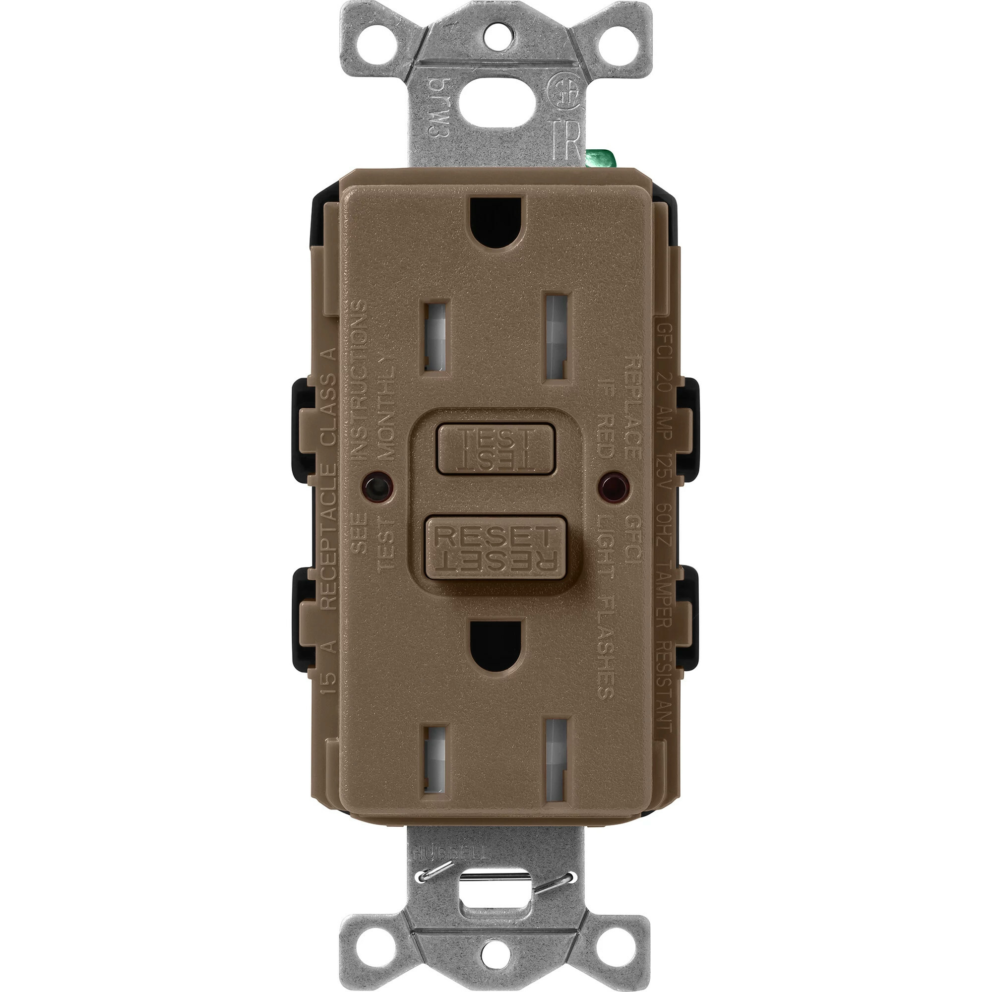 SCR-15-GFST-EP Claro Tamper-Resistant GFCI Duplex Receptacle, Decorator-Style Outlet, 15 Amp, Self-Testing, Satin, Espresso