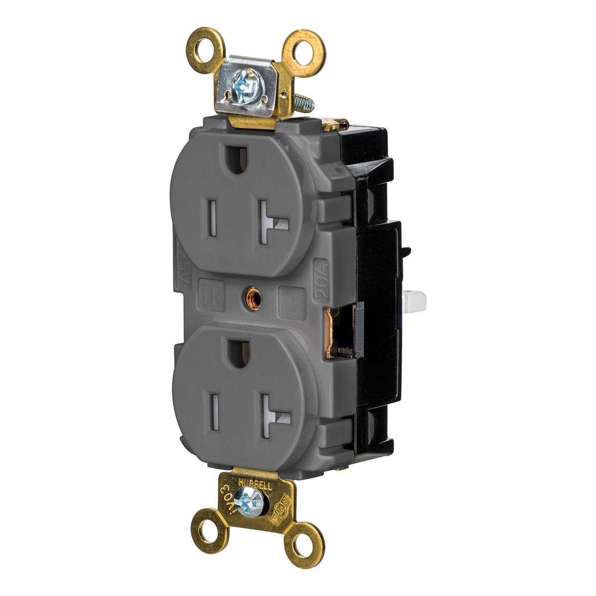 HBL5362STGYTR EdgeConnect Straight Blade Receptacle, 125 V, 20 A, 2 Poles, 3 Wires, Grey