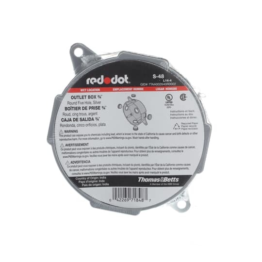 S-48 Red Dot Device Outlet Box, Die Cast Aluminum, 15.8 cu-in Capacity, 5 Outlets, 1-5/8 in D