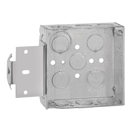 52151-MS-1/2-3/4 Steel City Outlet Box, Steel, 21 cu-in Capacity, (1) Outlets, (12) Knockouts, 4 in H x 4 in W x 1-1/2 in D